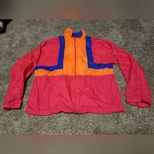Vintage Reebok Nylon Windbreaker Jacket Neon Pink Orange 90s Size Medium Hooded